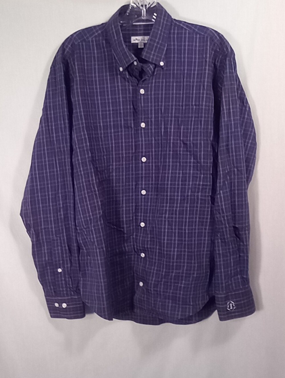 Peter Millar Navy Plaid Tattersall Sport  Shirt Muirfield Village CC Size L